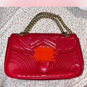 Chic Red Quilted Shoulder Bag with Chain Strap